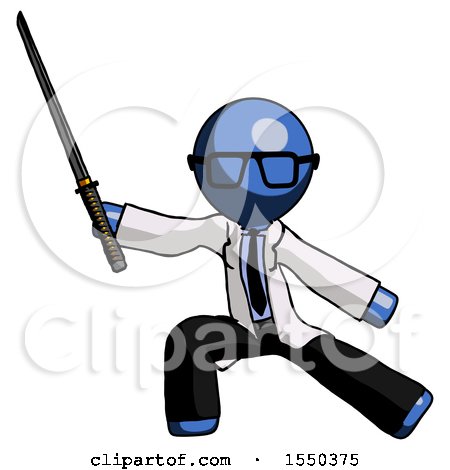 Blue Doctor Scientist Man with Ninja Sword Katana in Defense Pose by Leo Blanchette