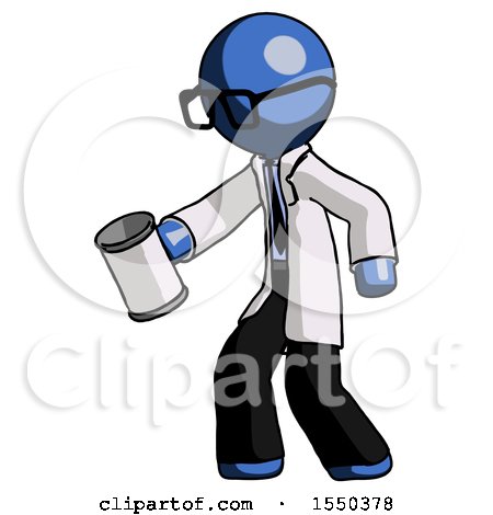 Blue Doctor Scientist Man Begger Holding Can Begging or Asking for Charity Facing Left by Leo Blanchette