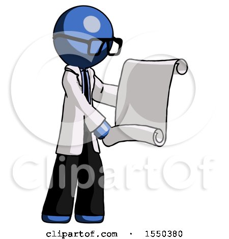Blue Doctor Scientist Man Holding Blueprints or Scroll by Leo Blanchette