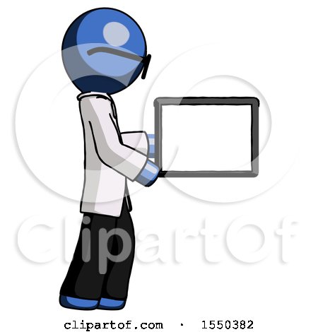 Blue Doctor Scientist Man Show Tablet Device Computer to Viewer, Blank Area by Leo Blanchette