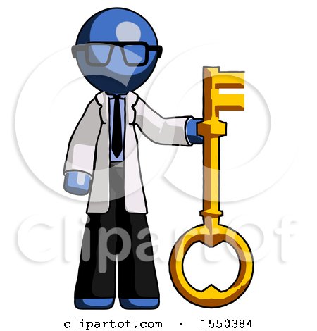 Blue Doctor Scientist Man Holding Key Made of Gold by Leo Blanchette