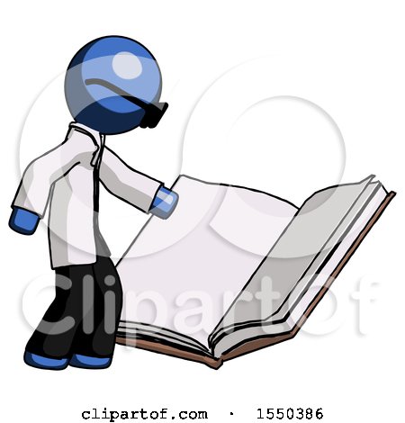Blue Doctor Scientist Man Reading Big Book While Standing Beside It by Leo Blanchette