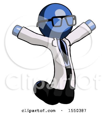 Blue Doctor Scientist Man Jumping or Kneeling with Gladness by Leo Blanchette