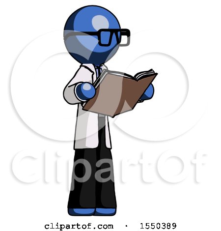 Blue Doctor Scientist Man Reading Book While Standing up Facing Away by Leo Blanchette