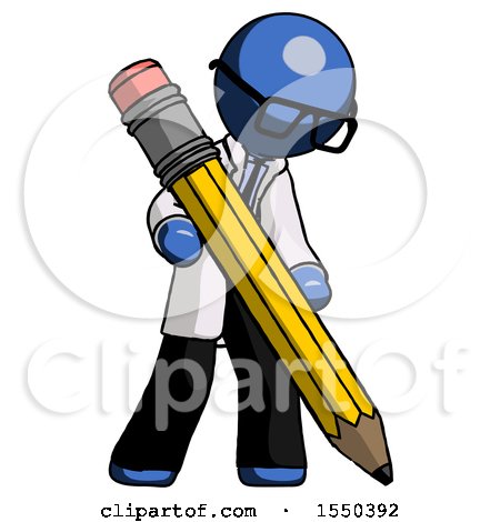 Blue Doctor Scientist Man Writing with Large Pencil by Leo Blanchette