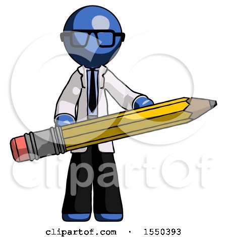 Blue Doctor Scientist Man Writer or Blogger Holding Large Pencil by Leo Blanchette
