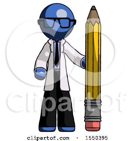Blue Doctor Scientist Man with Large Pencil Standing Ready to Write by Leo Blanchette