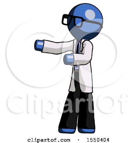 Blue Doctor Scientist Man Presenting Something to His Right by Leo Blanchette