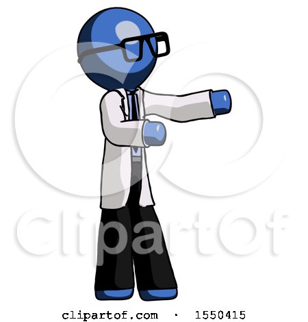 Blue Doctor Scientist Man Presenting Something to His Left by Leo Blanchette