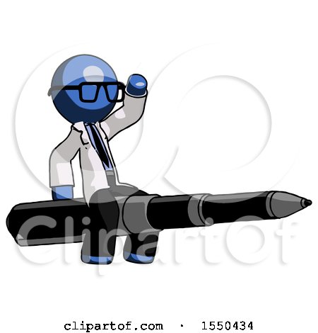 Blue Doctor Scientist Man Riding a Pen like a Giant Rocket by Leo Blanchette