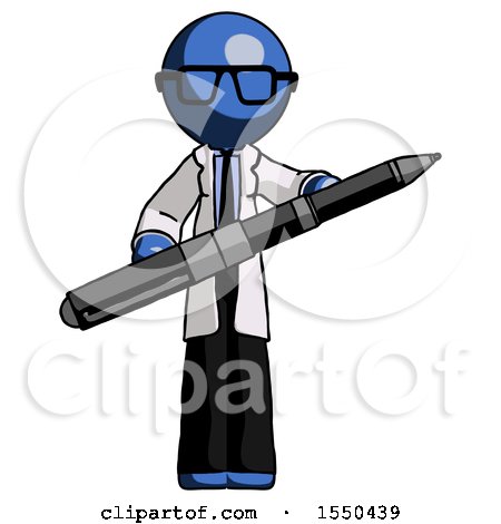 Blue Doctor Scientist Man Posing Confidently with Giant Pen by Leo Blanchette