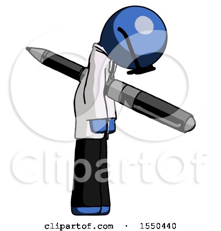 Blue Doctor Scientist Man Impaled Through Chest with Giant Pen by Leo Blanchette
