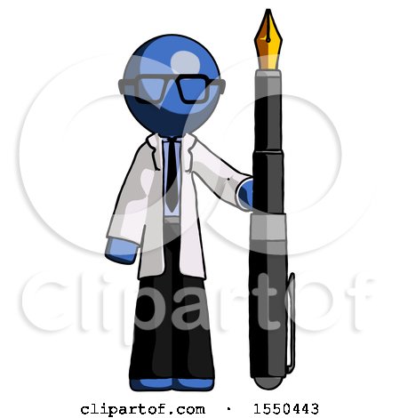 Blue Doctor Scientist Man Holding Giant Calligraphy Pen by Leo Blanchette