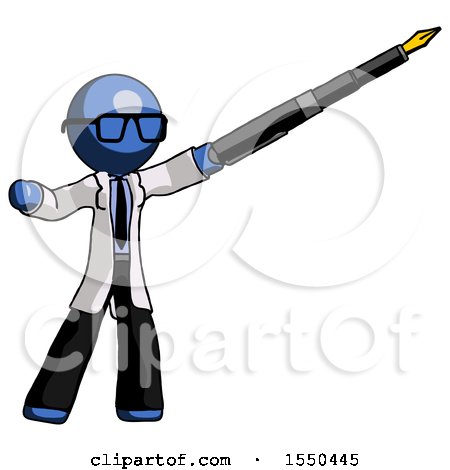 Blue Doctor Scientist Man Pen Is Mightier Than the Sword Calligraphy Pose by Leo Blanchette