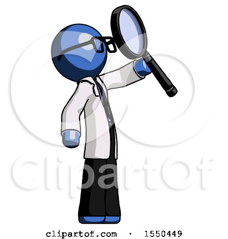 Blue Doctor Scientist Man Inspecting with Large Magnifying Glass Facing up by Leo Blanchette