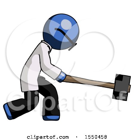 Blue Doctor Scientist Man Hitting with Sledgehammer, or Smashing Something by Leo Blanchette