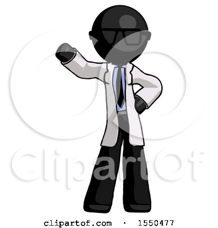 Black Doctor Scientist Man Waving Right Arm with Hand on Hip by Leo Blanchette