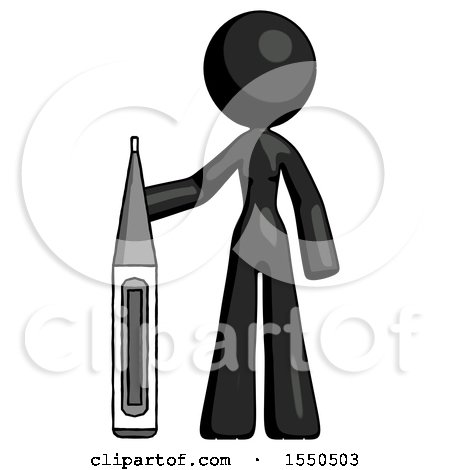Black Design Mascot Woman Standing with Large Thermometer by Leo Blanchette