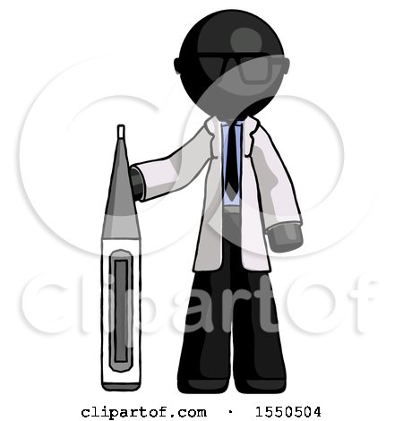 Black Doctor Scientist Man Standing with Large Thermometer by Leo Blanchette