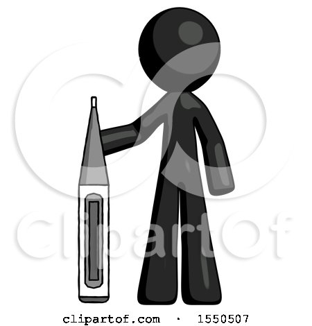 Black Design Mascot Man Standing with Large Thermometer by Leo Blanchette