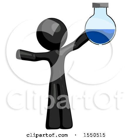 Black Design Mascot Man Holding Large Round Flask or Beaker by Leo Blanchette