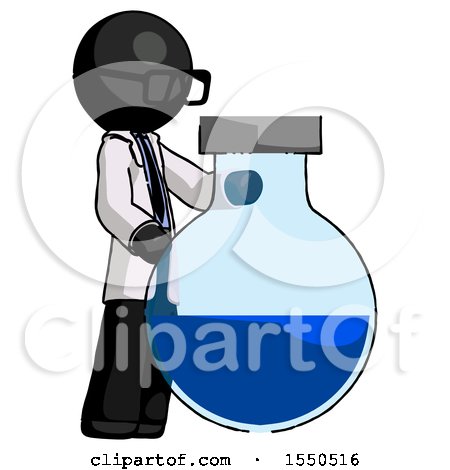Black Doctor Scientist Man Standing Beside Large Round Flask or Beaker by Leo Blanchette