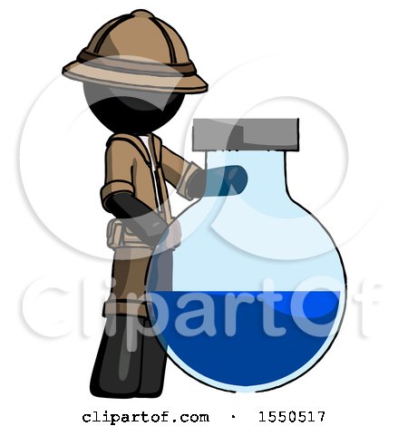 Black Explorer Ranger Man Standing Beside Large Round Flask or Beaker by Leo Blanchette