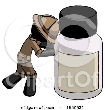 Black Explorer Ranger Man Pushing Large Medicine Bottle by Leo Blanchette