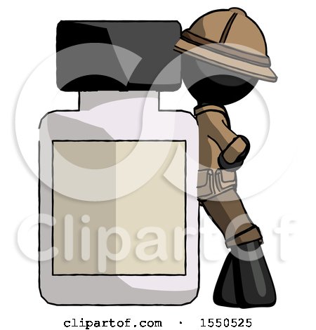 Black Explorer Ranger Man Leaning Against Large Medicine Bottle by Leo Blanchette