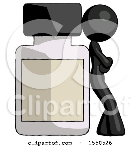 Black Design Mascot Woman Leaning Against Large Medicine Bottle by Leo Blanchette