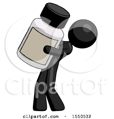 Black Design Mascot Woman Holding Large White Medicine Bottle by Leo Blanchette
