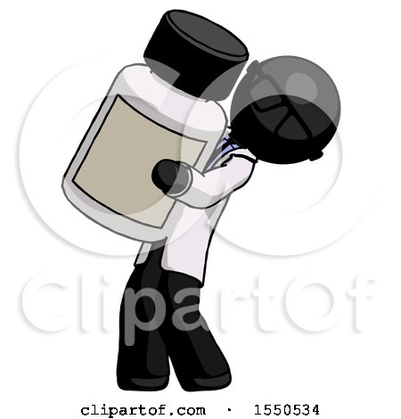 Black Doctor Scientist Man Holding Large White Medicine Bottle by Leo Blanchette