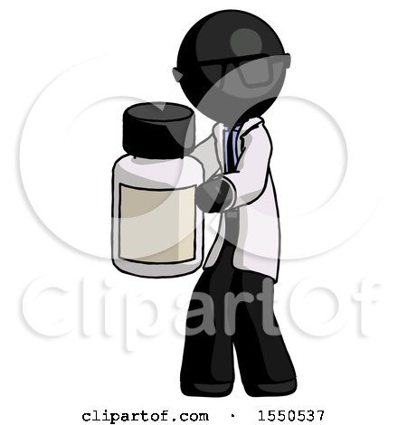 Black Doctor Scientist Man Holding White Medicine Bottle by Leo Blanchette