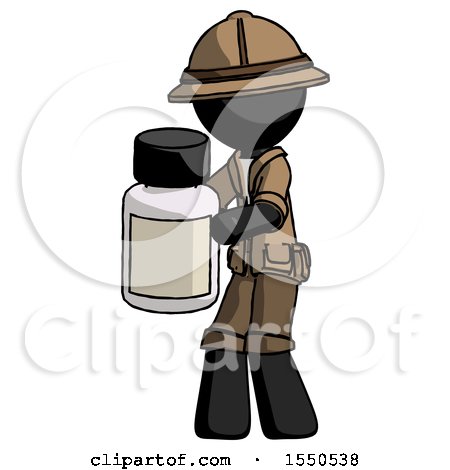 Black Explorer Ranger Man Holding White Medicine Bottle by Leo Blanchette