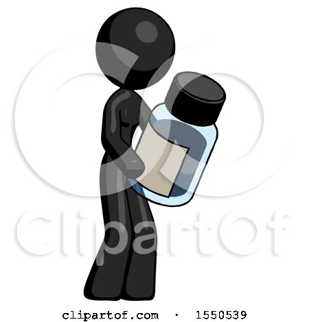 Black Design Mascot Woman Holding Glass Medicine Bottle by Leo Blanchette