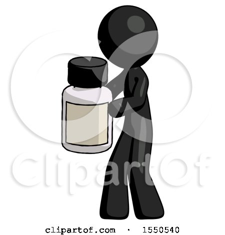 Black Design Mascot Man Holding White Medicine Bottle by Leo Blanchette