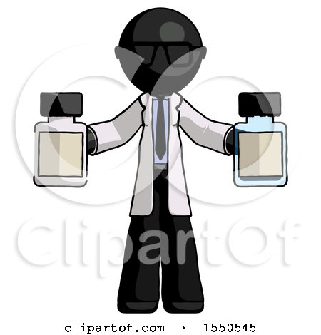 Black Doctor Scientist Man Holding Two Medicine Bottles by Leo Blanchette