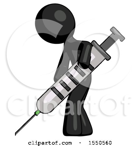 Black Design Mascot Man Using Syringe Giving Injection by Leo Blanchette