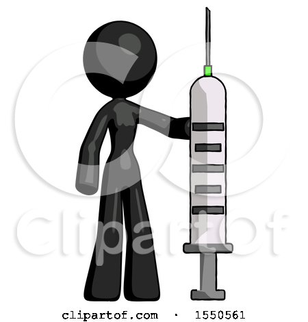 Black Design Mascot Woman Holding Large Syringe by Leo Blanchette
