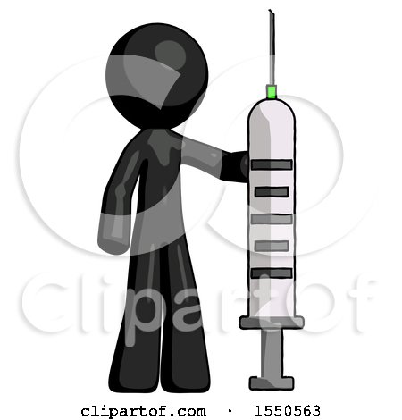 Black Design Mascot Man Holding Large Syringe by Leo Blanchette