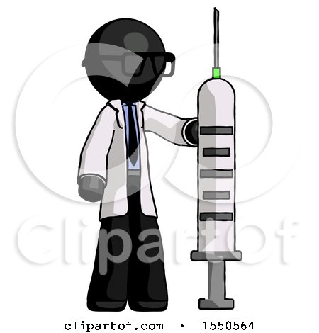 Black Doctor Scientist Man Holding Large Syringe by Leo Blanchette