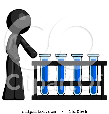 Black Design Mascot Woman Using Test Tubes or Vials on Rack by Leo Blanchette