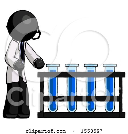Black Doctor Scientist Man Using Test Tubes or Vials on Rack by Leo Blanchette