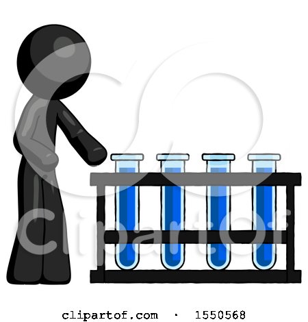 Black Design Mascot Man Using Test Tubes or Vials on Rack by Leo Blanchette