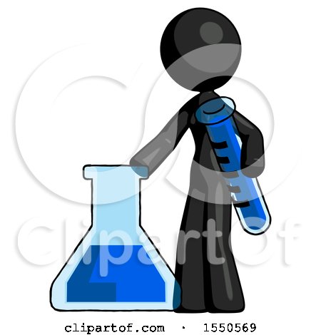 Black Design Mascot Woman Holding Test Tube Beside Beaker or Flask by Leo Blanchette