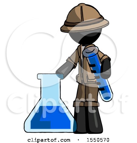 Black Explorer Ranger Man Holding Test Tube Beside Beaker or Flask by Leo Blanchette