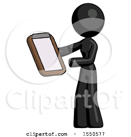 Black Design Mascot Woman Reviewing Stuff on Clipboard by Leo Blanchette