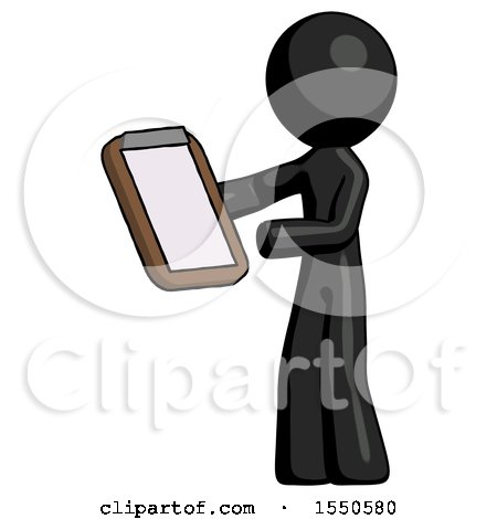 Black Design Mascot Man Reviewing Stuff on Clipboard by Leo Blanchette