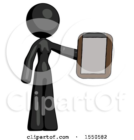Black Design Mascot Woman Showing Clipboard to Viewer by Leo Blanchette