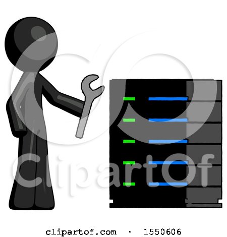 Black Design Mascot Man Server Administrator Doing Repairs by Leo Blanchette